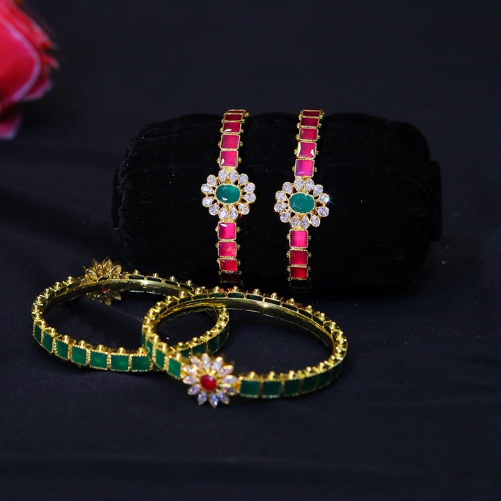  Light Weight Gold Plated Ruby Fancy Bangles