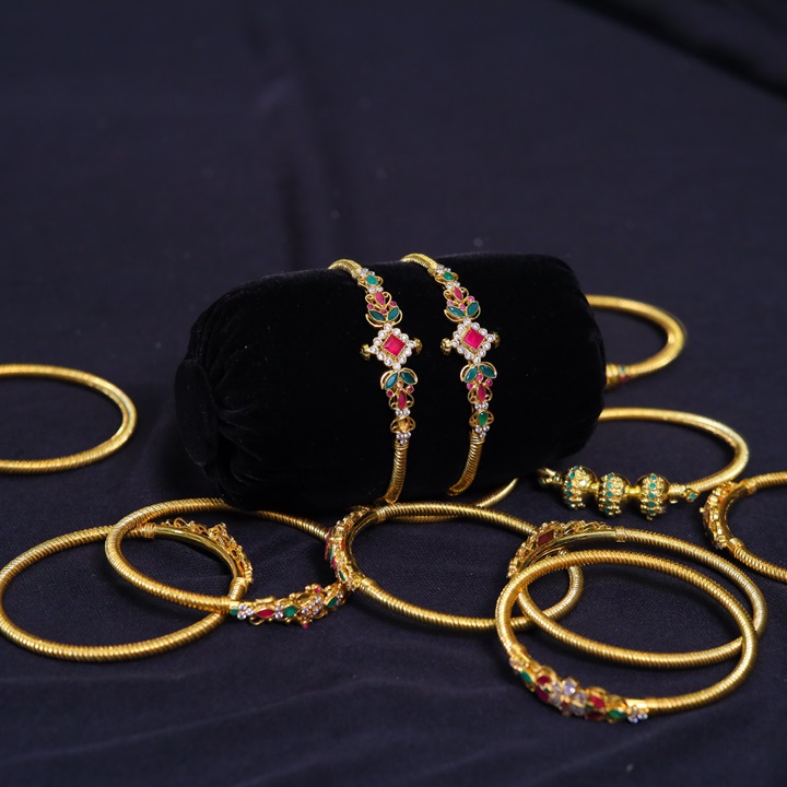  Light Weight Gold Plated Mythree Peacock Spring Bangles