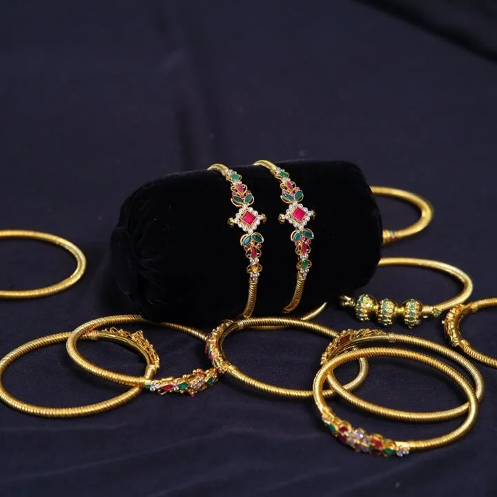  Light Weight Gold Plated Mythree Peacock Spring Bangles