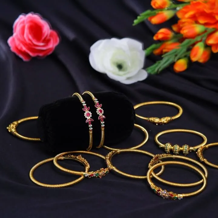 Light Weight Gold Plated Lily Spring Bangles