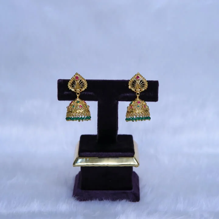  Light Weight Gold Plated Gold Leaf Jhumka Ear Rings