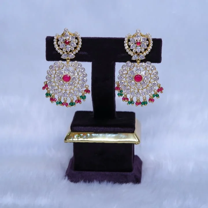  Light Weight Gold Plated American Diamond  Chandh Bhali  Ear Rings