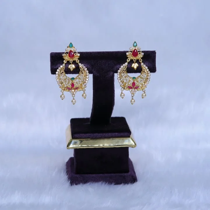  Light Weight Gold Plated Lotus Sada  Chandh Bhali  Ear Rings