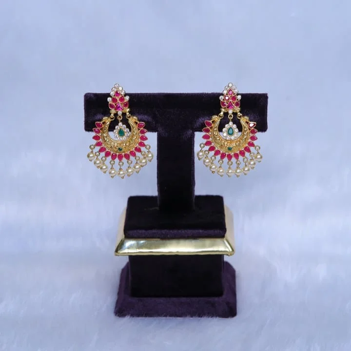  Light Weight Gold Plated Rose Nakshi  Chandh Bhali  Ear Rings